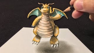 Drawing 3D DRAGONITE, Dragon Pokemon 3D Art