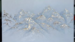 Painting with texture paste. Painting of mountains. Interior painting with putty, acrylic, potal