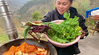 今天用新炉子做個火鍋，準備了各種蔬菜，春天的菜苔吃著太香了record my rural life