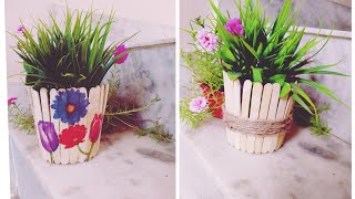 DIY ice cream sticks flower vase |diy planter Idea| #youtube#shorts
