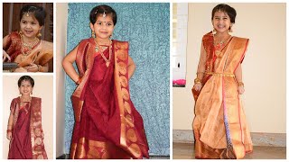 Bengali saree style, Durga puja saree,bengali saree,traditional dress for girls,kids saree style