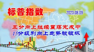 【两条均线看涨跌】美股|标普指数五分级别向上继续震荡完成中（202308090723）