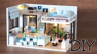 [4K] DIY Miniature Dollhouse Kit || My Blue House - Duplex Apartment - Relaxing Satisfying Video