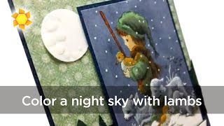 Coloring a Copic night sky with lambs in Copic Marker