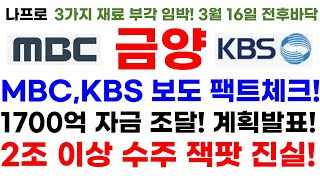 [금양 주가전망] MBC, KBS 보도 팩트체크! 1700조 자금 조달! 계획 발표! 2조 이상 수주 잭팟 진실!