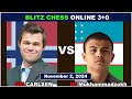 Magnus Carlsen vs IM Mukhammadzokhid Suyarov | Blitz Chess 3+0 | ChessCom | November 2, 2024