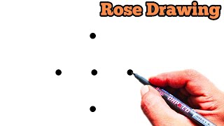 ROSE Drawing From 5 Dots Easy 🌹| How to Draw a Rose step by step | Dots Drawing