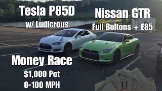 $1,000 Race Ludicrous Tesla vs Modified Nissan GTR Drag Racing!