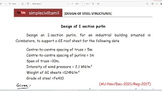 Design of I section purlin