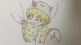 かんたん絵の描き方【鬼滅の刃: 善逸 クリスマス 】ちびキャライラスト 通常速 ゆっくり