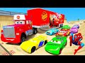 SPIDERMAN McQueen Vs Disney CARS LAKE RAMP Challenge ! SUPERHEROES HULK MACK Truck Epic Race - GTA V