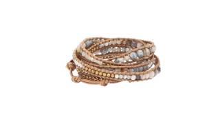 Chan Luu - 32' African Opal/Beige Wrap with Gold Plated Beads Bracelet SKU:#8431490