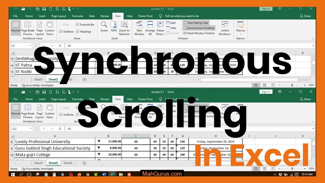 How To Use Synchronous Scrolling In Excel- Synchronous Scrolling ...