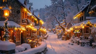 Serenity Winter Nights ~ Smooth Jazz \u0026 Warm Cafe lights of Peaceful and Snow-Covered Quaint Village☕