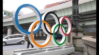 街にエンブレムや五輪マーク＝祭典１年前、東京・日本橋を装飾