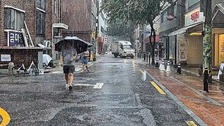 성균관대역 인근 동네에 시원한 비가 내렸어요. 수원 율전동. 장대비. 빗줄기. 빗소리. 우중산책. ASMR비. asmr rain. rain walk. rainy in korea.