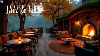 Relaxing Jazz Music for Good Mood 🍂 Cozy Autumn Cafe Ambience with Warm Fireplace Sounds