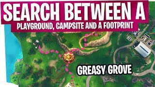 search between a playground campsite and a footprint fast easy fortnite - fortnite search between playground campsite and a footprint