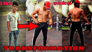 My 1 year natural body transformation (19-20)years skinny to muscular (51kg-74kg) India fitness