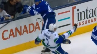 Leo Komarov Big Hit on Hamhuis