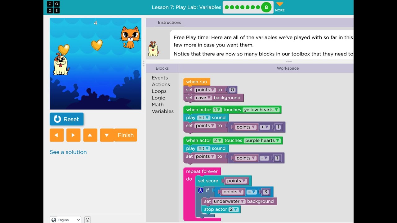 Code Org Course 4 Lesson 7 Play Lab Variables - YouTube