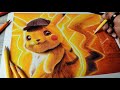 drawing pokémon detective pikachu using brustro coloured pencils