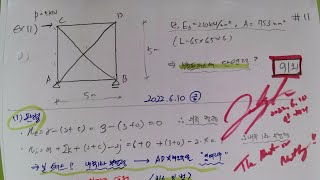 [#89_구조역학(07장_부정정구조물의해석(11_91회 기출문제_최소일법을 통한 구조물의 부재력)2022.6.10.촬영]_#2022년건축구조기술사_#건축시공기술사_ #@楷供_안병희