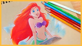 까렌다쉬 유성색연필로 그려본 인어공주, 디즈니 팬아트 /  Caran d'ache watercolor pencils review, The Little Mermaid, Fanart