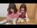 パイナップルゼリーを食べる ちびポヨ・まめポヨ〔 ちびポヨ 3歳3ヶ月 まめポヨ 1歳5ヶ月 〕