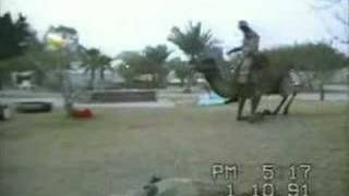 Soldier falling off camel