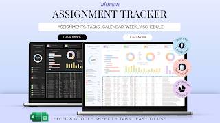 Assignment tracker google sheets excel template | Student Planner for Homework & Study Organization