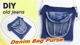 DIY Denim Bag Purse Out Of Old Jeans - How To Make No Sew Shoulder Bag - Old Jeans Crafts Tutorial