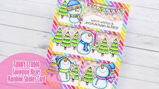 🌈 SUNNY STUDIO || Snowman Kisses Rainbow Shaker Card