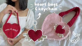 how to crochet heart bag \u0026 keychain (with wings \u0026 ribbons!) | beginner-friendly tutorial