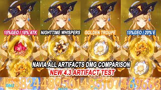 Navia New 4.3 Artifacts Nighttime Whispers vs Golden Troupe vs Mix Set DMG Comparison