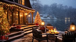 Christmas Cozy Porch Ambience 🎄 Christmas Jazz Instrumental Music with Crackling Fireplace to Relax