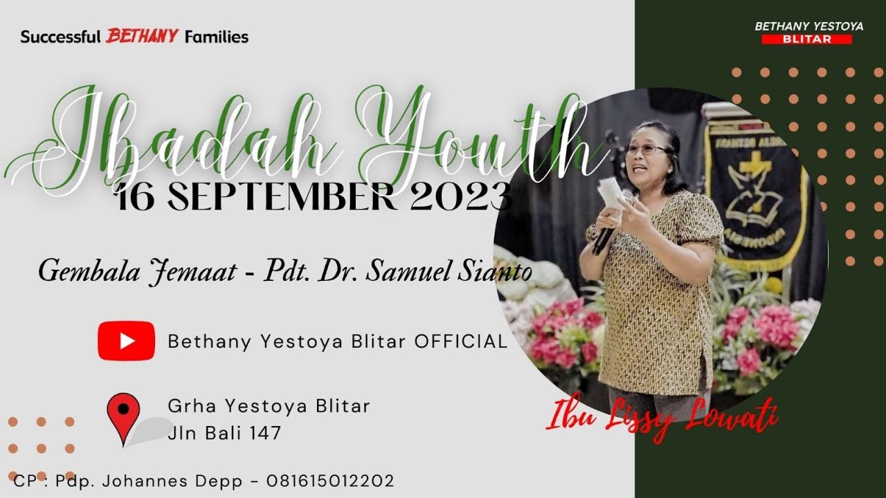 IBADAH YOUTH | BETHANY YESTOYA BLITAR || 16 SEPTEMBER 2023 | PEMBICARA ...