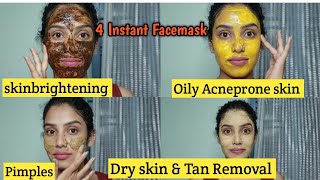 Zero Cost💲😵 എല്ലാ skin പ്രേശ്നങ്ങൾ ക്കും solution ~ 4 instant face mask