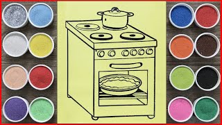 Sand painting a modern stove - How to painting with colors sand - Sand art (Chim Xinh channel)