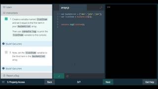Learn Javascript 2017, Arrays, Property Access, Codecademy