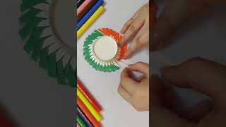 DIY Easy 3D Tricolour Flag Paper Hat Cap Origami with Disposable cup 👒🇮🇳 #short #shorts #viral #cute