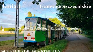 Szczecin Linia 1 Osiedle Zawadzkiego-Zajezdnia Pogodno Tatra KT4Dt #158+#159