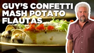 Guy Fieri's Confetti Mash Potato Flautas with Hot Tomatillo Sauce | Guy’s Big Bite | Food Network