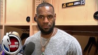 LeBron James reacts to Lakers’ preseason win vs Warriors and playing with Lonzo Ball | NBA Interview