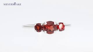 SILVERSHAKE 3-Stone Natural Garnet 925 Sterling Silver Ring-RN0087604