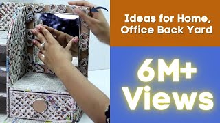 How to Make Dressing Table, Vanity Table, DIY Desk Organizer from Cardboard & Newspaper