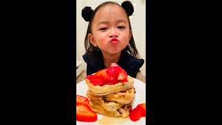 Toddler makes blueberry waffles #shorts