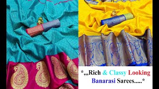 Rich And Classy Looking Rich Banarasi Sarees With Contrast Blouse Collections For Wholesale Price