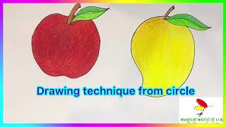 Drawing Techniques with Circle || Apple Drawing || Mango Drawing || Drawing Tutorials for kids ||