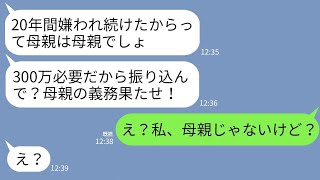 【LINE】20年間私を嫌い続けた娘から仕送りの催促「300万振り込め！母親の責任果たせ！」私「え？私、母親じゃないけど」→衝撃の真実を伝えると娘が絶望することに…w